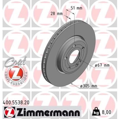 Zimmermann Bremsscheibe Coat Z 400.5538.20 Zimmermann Bremsscheibe Coat Z 400.5538.20