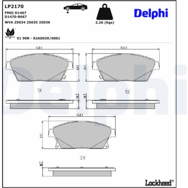 Delphi Bremsbelagsatz, Scheibenbremse LP2170 Delphi Bremsbelagsatz, Scheibenbremse LP2170