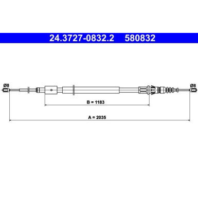 ATE Seilzug, Feststellbremse 24.3727-0832.2 ATE Seilzug, Feststellbremse 24.3727-0832.2