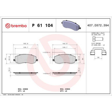 Brembo Bremsbelagsatz, Scheibenbremse PRIME LINE P 61 104 Brembo Bremsbelagsatz, Scheibenbremse PRIME LINE P 61 104