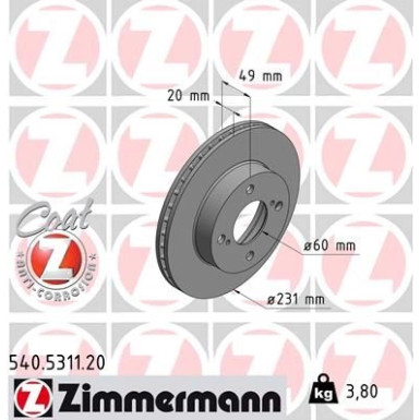 Zimmermann Bremsscheibe Coat Z 540.5311.20 Zimmermann Bremsscheibe Coat Z 540.5311.20