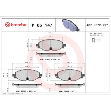 Brembo Bremsbelagsatz, Scheibenbremse PRIME LINE P 85 147 Brembo Bremsbelagsatz, Scheibenbremse PRIME LINE P 85 147