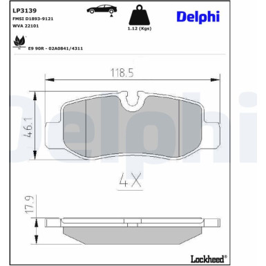 Delphi Bremsbelagsatz, Scheibenbremse LP3139 Delphi Bremsbelagsatz, Scheibenbremse LP3139