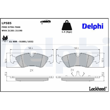 Delphi Bremsbelagsatz, Scheibenbremse LP585 Delphi Bremsbelagsatz, Scheibenbremse LP585