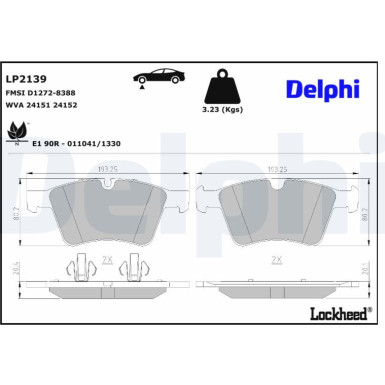 Delphi Bremsbelagsatz, Scheibenbremse LP2139 Delphi Bremsbelagsatz, Scheibenbremse LP2139