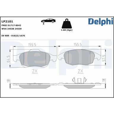 Delphi Bremsbelagsatz, Scheibenbremse LP2101
