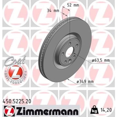 Zimmermann Bremsscheibe Coat Z 450.5225.20 Zimmermann Bremsscheibe Coat Z 450.5225.20