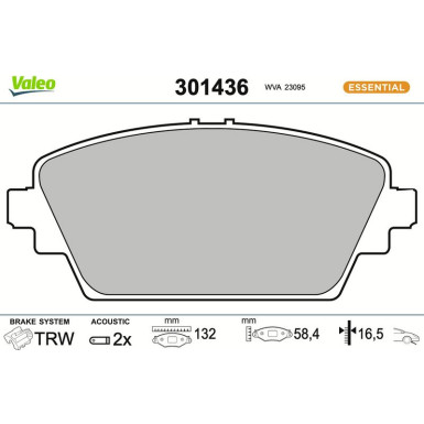 Valeo Bremsbelagsatz, Scheibenbremse ESSENTIAL 301436 Valeo Bremsbelagsatz, Scheibenbremse ESSENTIAL 301436