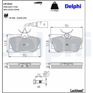 Delphi Bremsbelagsatz, Scheibenbremse LP1541