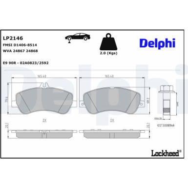 Delphi Bremsbelagsatz, Scheibenbremse LP2146