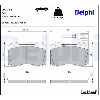 Delphi Bremsbelagsatz, Scheibenbremse LP1753 Delphi Bremsbelagsatz, Scheibenbremse LP1753
