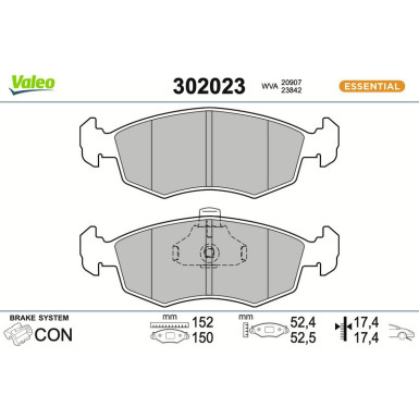 Valeo Bremsbelagsatz, Scheibenbremse ESSENTIAL 302023 Valeo Bremsbelagsatz, Scheibenbremse ESSENTIAL 302023