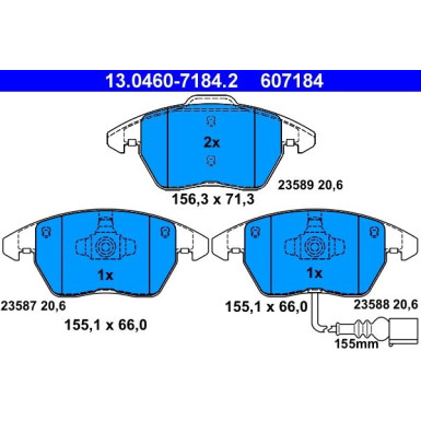 ATE 24.0125-0145.1 Bremsscheiben Ø288 + Bremsbeläge 13.0460-7184.2 mit Warnkontakt