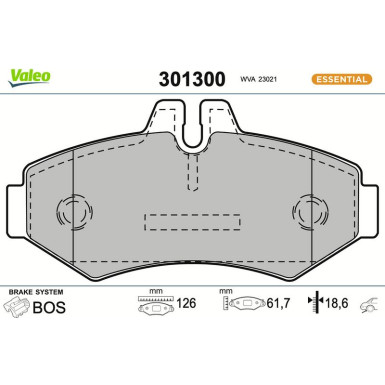 Valeo Bremsbelagsatz, Scheibenbremse ESSENTIAL 301300 Valeo Bremsbelagsatz, Scheibenbremse ESSENTIAL 301300