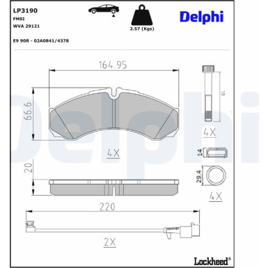 Delphi Bremsbelagsatz, Scheibenbremse LP3190 Delphi Bremsbelagsatz, Scheibenbremse LP3190