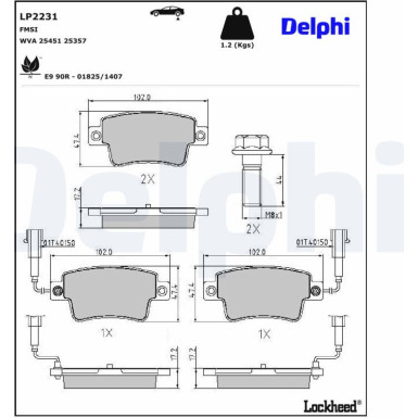 Delphi Bremsbelagsatz, Scheibenbremse LP2231 Delphi Bremsbelagsatz, Scheibenbremse LP2231