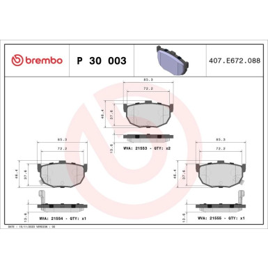 Brembo Bremsbelagsatz, Scheibenbremse PRIME LINE P 30 003 Brembo Bremsbelagsatz, Scheibenbremse PRIME LINE P 30 003