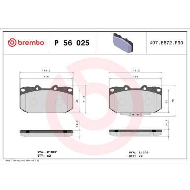 Brembo Bremsbelagsatz, Scheibenbremse PRIME LINE P 56 025 Brembo Bremsbelagsatz, Scheibenbremse PRIME LINE P 56 025