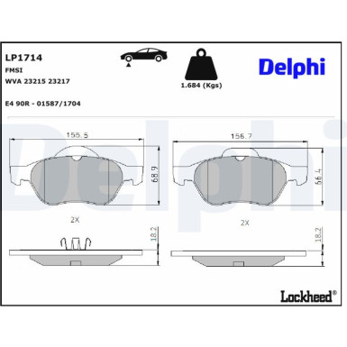 Delphi Bremsbelagsatz, Scheibenbremse LP1714 Delphi Bremsbelagsatz, Scheibenbremse LP1714