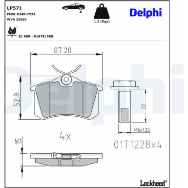 Delphi Bremsbelagsatz, Scheibenbremse LP571