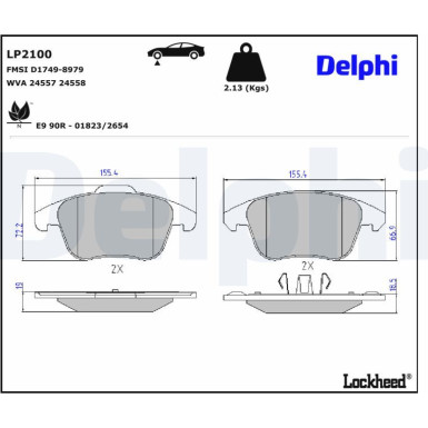Delphi Bremsbelagsatz, Scheibenbremse LP2100 Delphi Bremsbelagsatz, Scheibenbremse LP2100