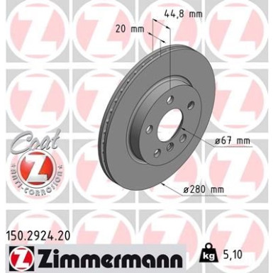 Zimmermann Bremsscheibe Coat Z 150.2924.20 Zimmermann Bremsscheibe Coat Z 150.2924.20