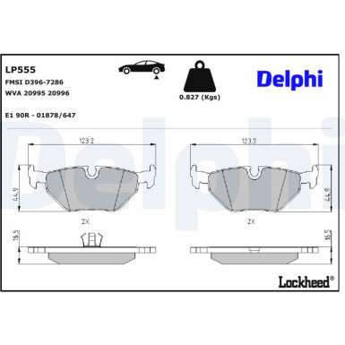 Delphi Bremsbelagsatz, Scheibenbremse LP555 Delphi Bremsbelagsatz, Scheibenbremse LP555