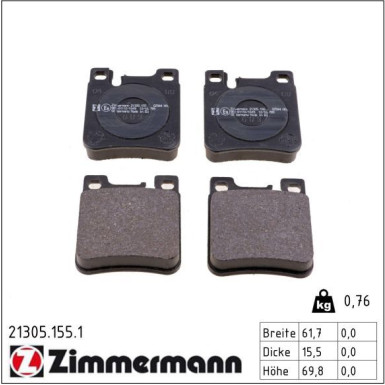 Zimmermann Bremsbelagsatz, Scheibenbremse 21305.155.1
