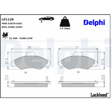 Delphi Bremsbelagsatz, Scheibenbremse LP1139 Delphi Bremsbelagsatz, Scheibenbremse LP1139