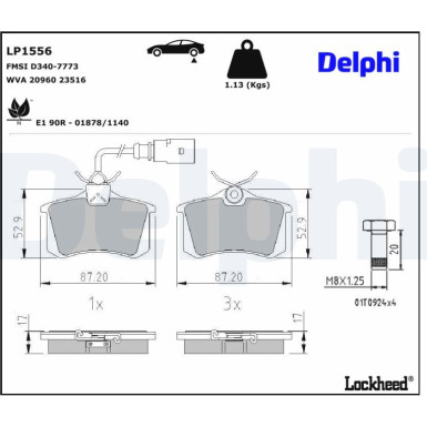 Delphi Bremsbelagsatz, Scheibenbremse LP1556 Delphi Bremsbelagsatz, Scheibenbremse LP1556