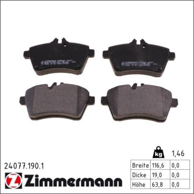 Zimmermann Bremsbelagsatz, Scheibenbremse 24077.190.1 Zimmermann Bremsbelagsatz, Scheibenbremse 24077.190.1