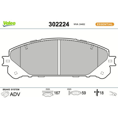 Valeo Bremsbelagsatz, Scheibenbremse ESSENTIAL 302224 Valeo Bremsbelagsatz, Scheibenbremse ESSENTIAL 302224