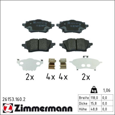 Zimmermann Bremsbelagsatz, Scheibenbremse 26153.160.2