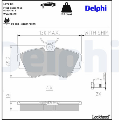 Delphi Bremsbelagsatz, Scheibenbremse LP918 Delphi Bremsbelagsatz, Scheibenbremse LP918