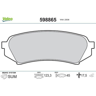 Valeo Bremsbelagsatz, Scheibenbremse 598865 Valeo Bremsbelagsatz, Scheibenbremse 598865