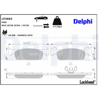Delphi Bremsbelagsatz, Scheibenbremse LP2663 Delphi Bremsbelagsatz, Scheibenbremse LP2663