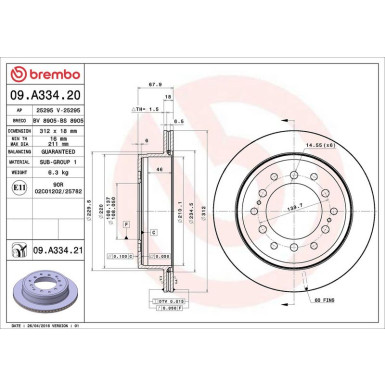 Brembo Bremsscheibe PRIME LINE - UV Coated 09.A334.21 Brembo Bremsscheibe PRIME LINE - UV Coated 09.A334.21