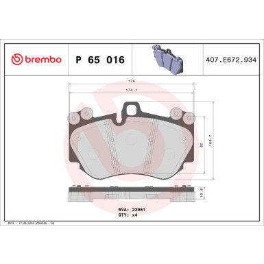 Brembo Bremsbelagsatz, Scheibenbremse PRIME LINE P 65 016 Brembo Bremsbelagsatz, Scheibenbremse PRIME LINE P 65 016