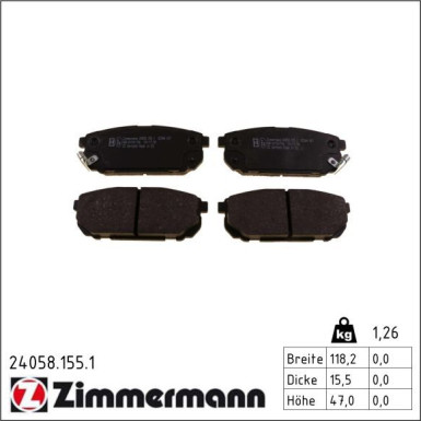 Zimmermann Bremsbelagsatz, Scheibenbremse 24058.155.1 Zimmermann Bremsbelagsatz, Scheibenbremse 24058.155.1