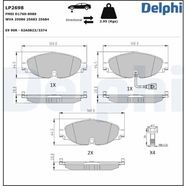 Delphi Bremsbelagsatz, Scheibenbremse LP2698 Delphi Bremsbelagsatz, Scheibenbremse LP2698