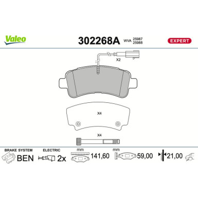 Valeo Bremsbelagsatz, Scheibenbremse EXPERT 302268A
