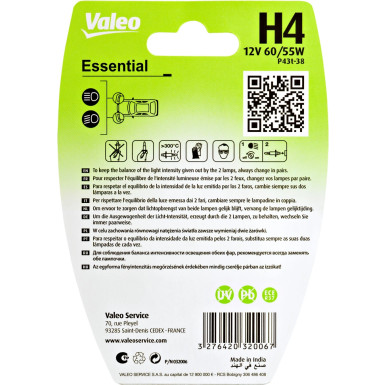 Valeo Glühlampe, Fernscheinwerfer ESSENTIAL 032006