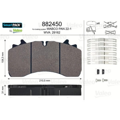 Valeo Bremsbelagsatz, Scheibenbremse SMARTPACK 882450