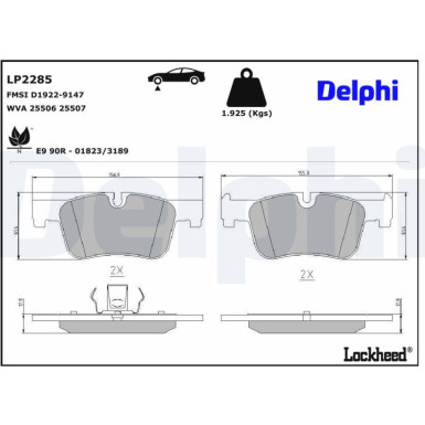 Delphi Bremsbelagsatz, Scheibenbremse LP2285 Delphi Bremsbelagsatz, Scheibenbremse LP2285