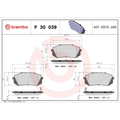 Brembo Bremsbelagsatz, Scheibenbremse PRIME LINE P 30 039 Brembo Bremsbelagsatz, Scheibenbremse PRIME LINE P 30 039