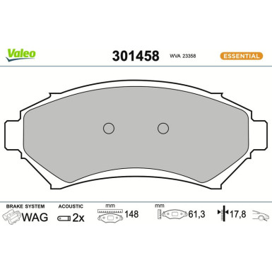 Valeo Bremsbelagsatz, Scheibenbremse ESSENTIAL 301458