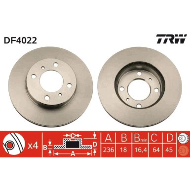 TRW Bremsscheibe DF4022 TRW Bremsscheibe DF4022