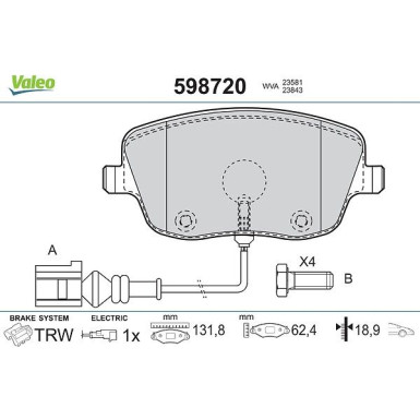 Valeo Bremsbelagsatz, Scheibenbremse 598720