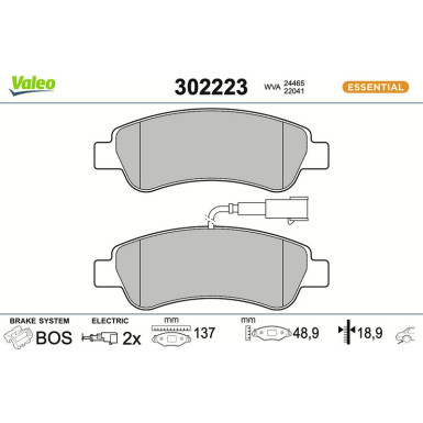 Valeo Bremsbelagsatz, Scheibenbremse ESSENTIAL 302223