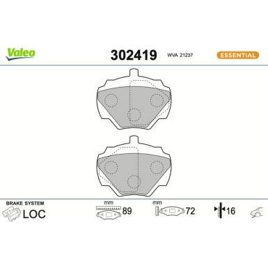 Valeo Bremsbelagsatz, Scheibenbremse ESSENTIAL 302419 Valeo Bremsbelagsatz, Scheibenbremse ESSENTIAL 302419